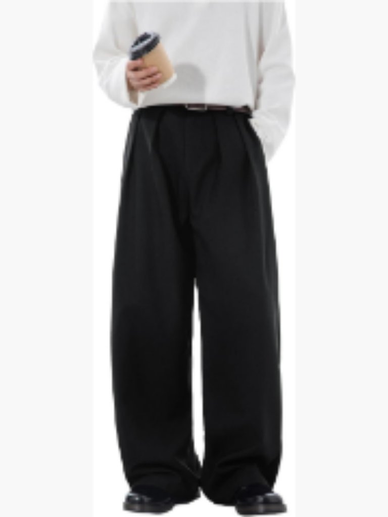 Polyester Wide Leg Dress Pants With Elastic Waist And Pleated Front